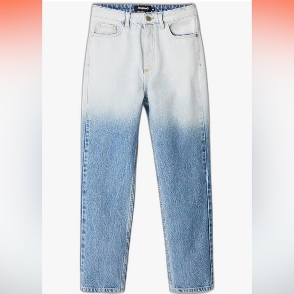 Desigual Straight Cropped Ombre Japanese Jeans 14 US Medium Light Wash - Picture 2 of 13